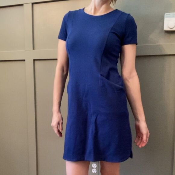 BANANA Republic Seamed Knit Sheath Dress With Pockets Blue Size 0 - Picture 6 of 10